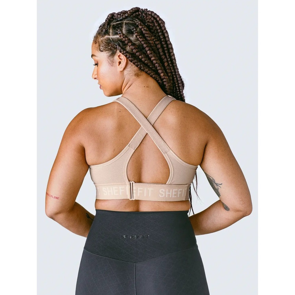 Shefit Ultimate Sports Bra Sandstorm Beige High Impact Front Zip Sz 1 Luxe NWOT - Picture 5 of 16